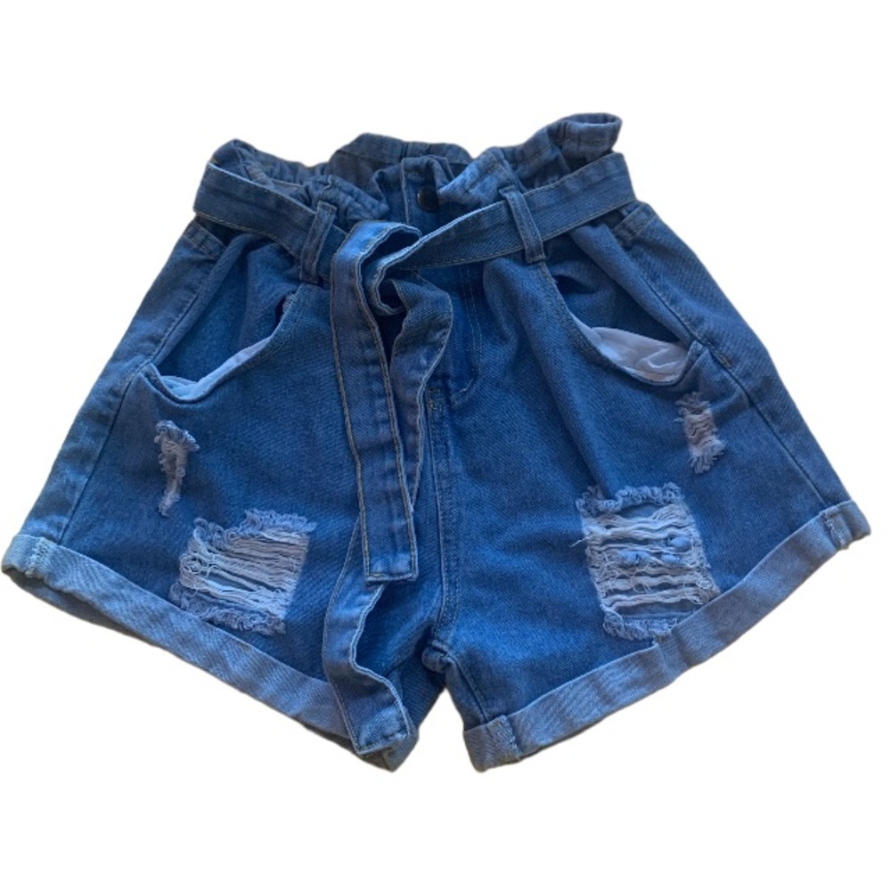 2 Pairs Of Paperbag Waist Ripped Denim Shorts